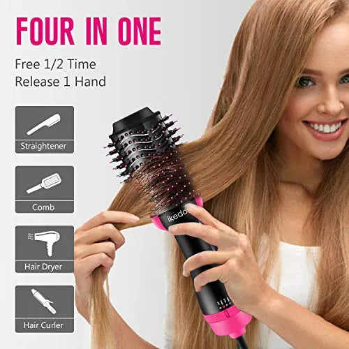 “Ionic technology hair dryer and styler brush that reduces frizz and adds shine.”