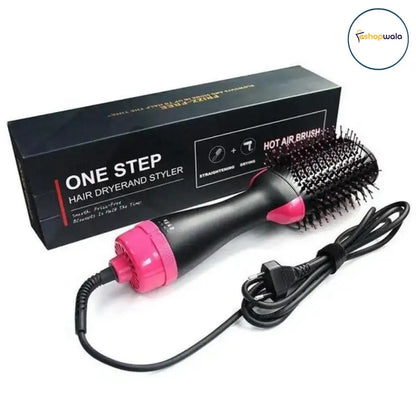 “Oval brush hair dryer and volumizer with curved edges for root lift and curls.”