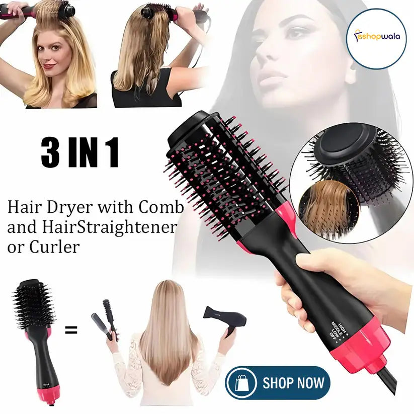 “One-step blow dryer and curler brush demo for smooth curls and volume.”