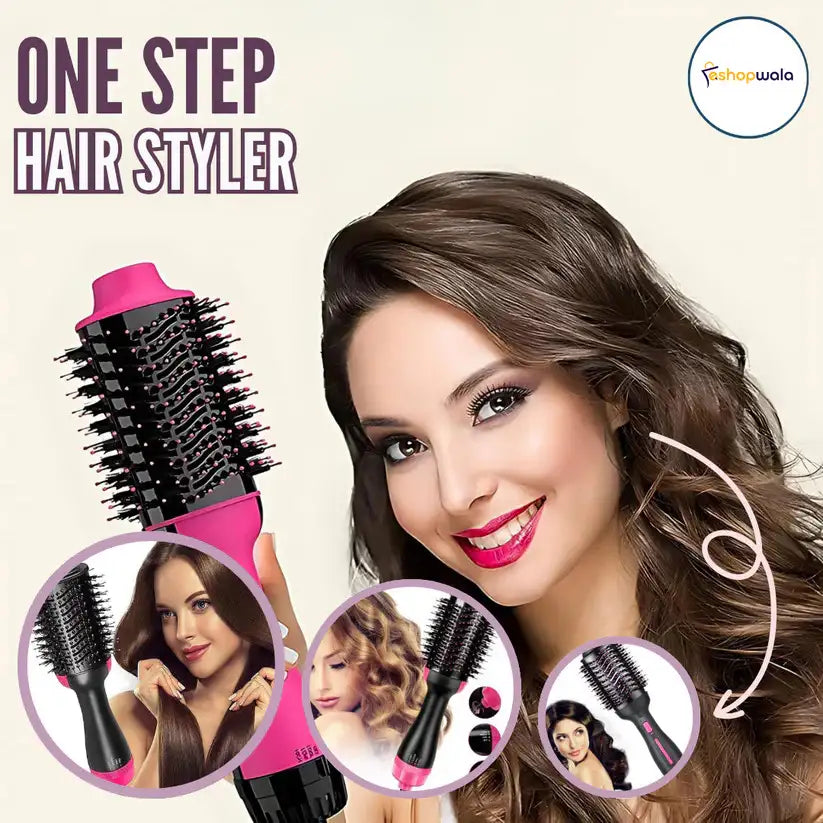 “One-step hair dryer and styler in Pakistan with 1000W power and oval volumizing brush.”