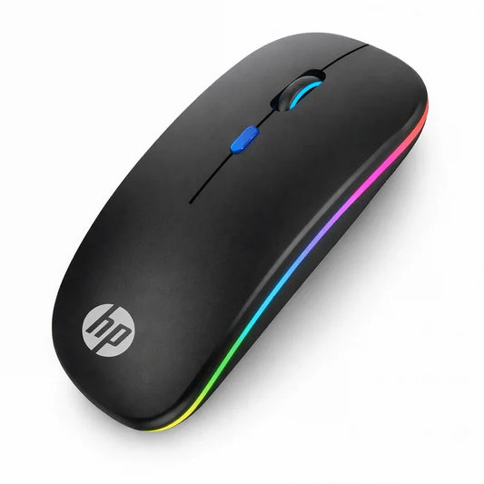 HP wireless mouse with RGB lighting on a white background