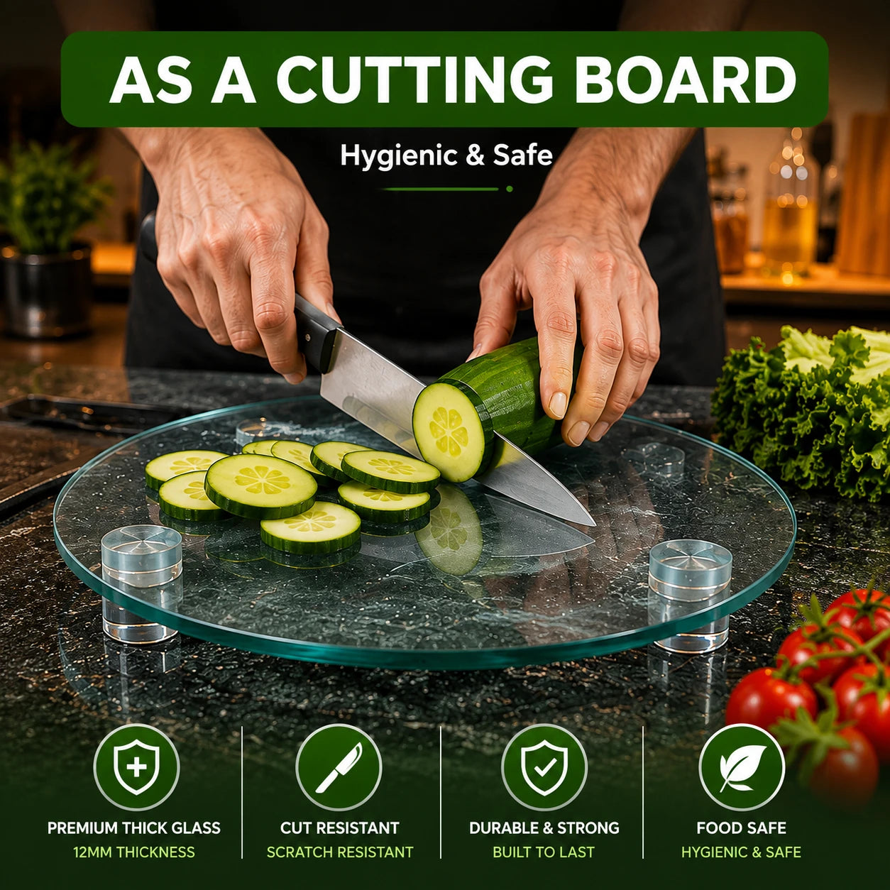 Tempered Glass Heavy Duty Non-Slip Rolling Board with Acrylic Pin
